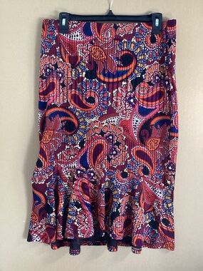 Boutique Women FitFlare  Paisley Midi Skirt in Red and Navy sz L